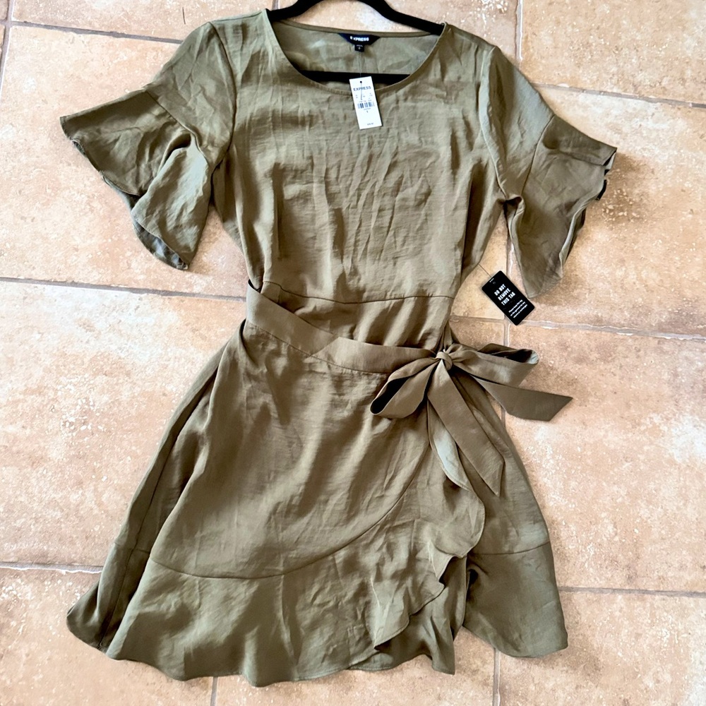 Express Olive wrap dress
